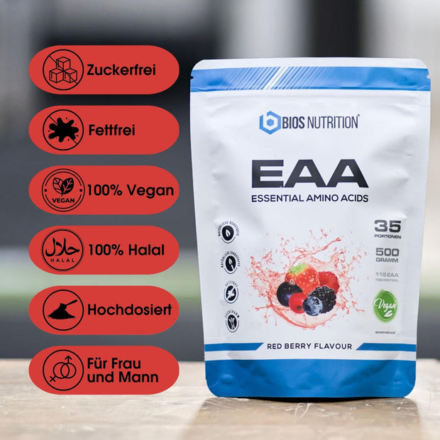 EAA essentielle Aminosäuren BCAA Bios Nutrition Leucin Isoleucin Valin Red Berry Rote Früchte