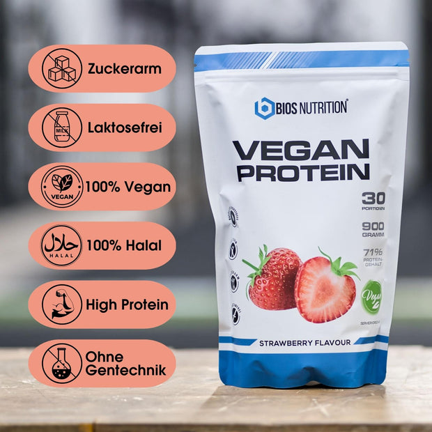 Veganes Proteinpulver Erdbeere Bios Nutrition Mehrkomponenten Vegan Protein Pflanzlich