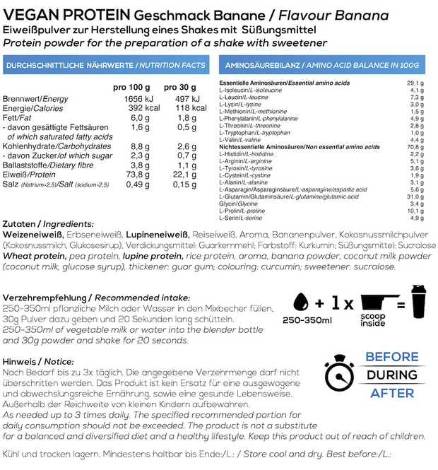 Veganes Proteinpulver Banane Bios Nutrition Mehrkomponenten Vegan Protein Pflanzlich