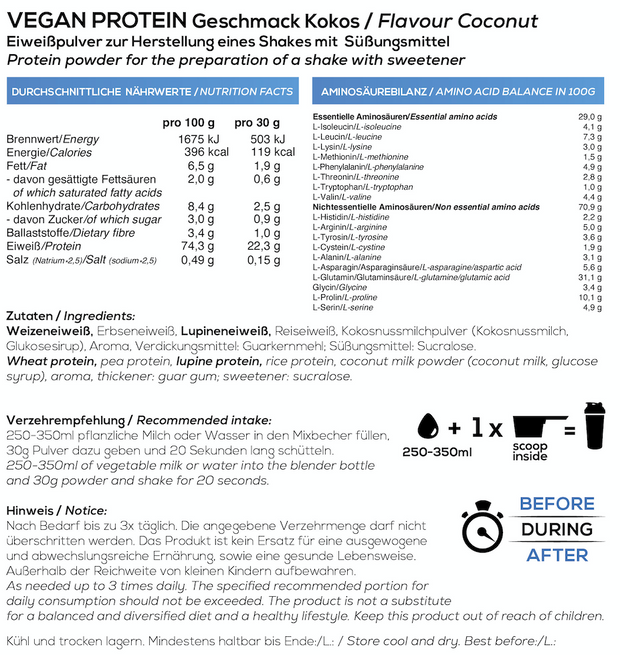 Veganes Proteinpulver Kokos Bios Nutrition Mehrkomponenten Vegan Protein Pflanzlich